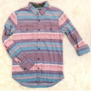 Modern Amusements multi color stripe button down shirt S blue coral